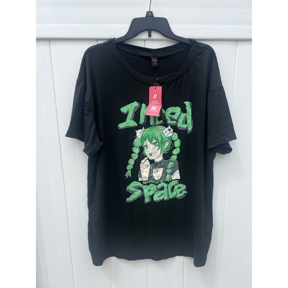 Romwe Shirt Womens 1XL Short Sleeve Pullover Top Anime “I Need Space” New